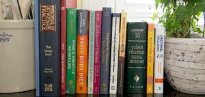 Medical books on a shelf